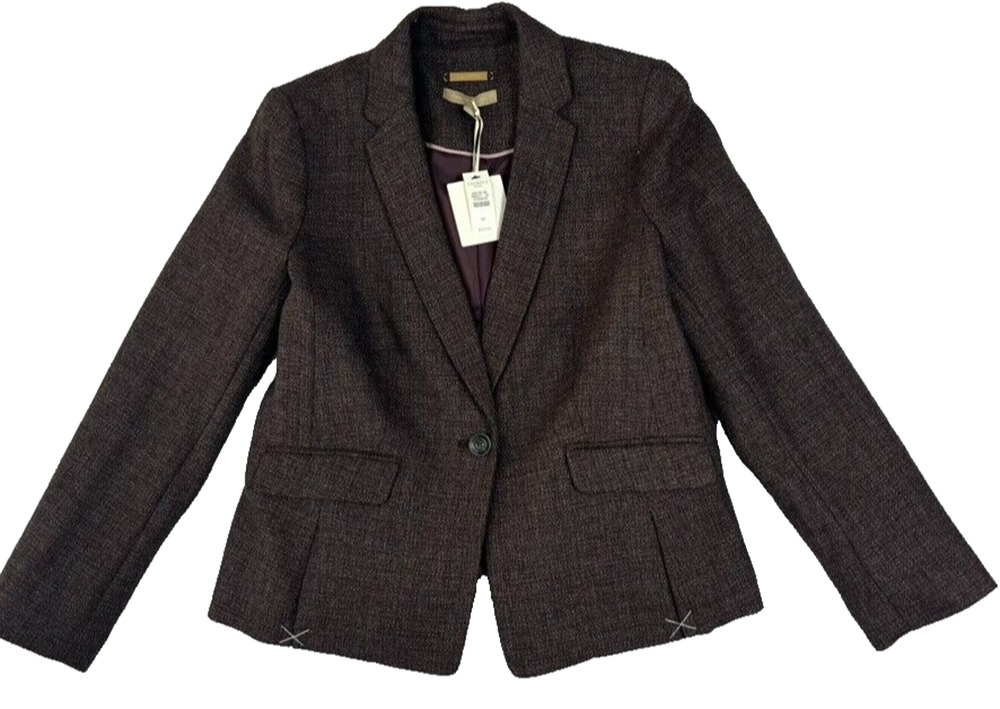 Talbots Blazer Womens Size 8 P Purple Tweed Woven in Italy Wool Blend Career